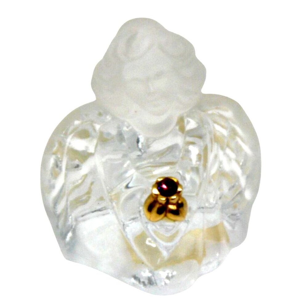 Crystal Birthday Angel Figurine Frosted Details Gold Accent Holding Jewel Fenton